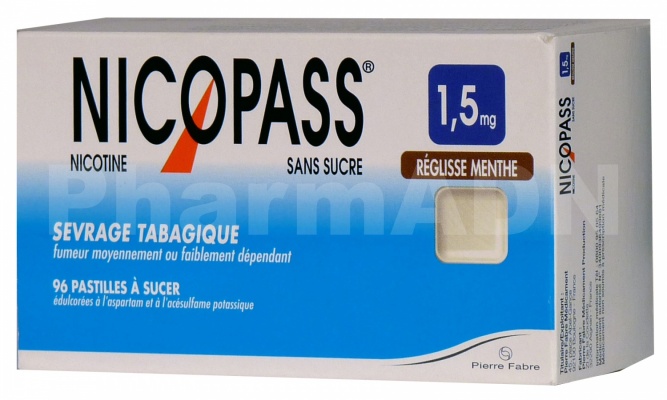 Nicopass 1,5 mg sans sucre réglisse menthe